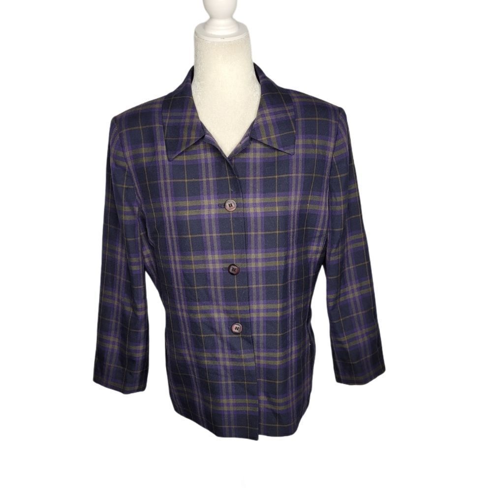 VINTAGE 90s blazer dark academia tartan plaid button up jacket M